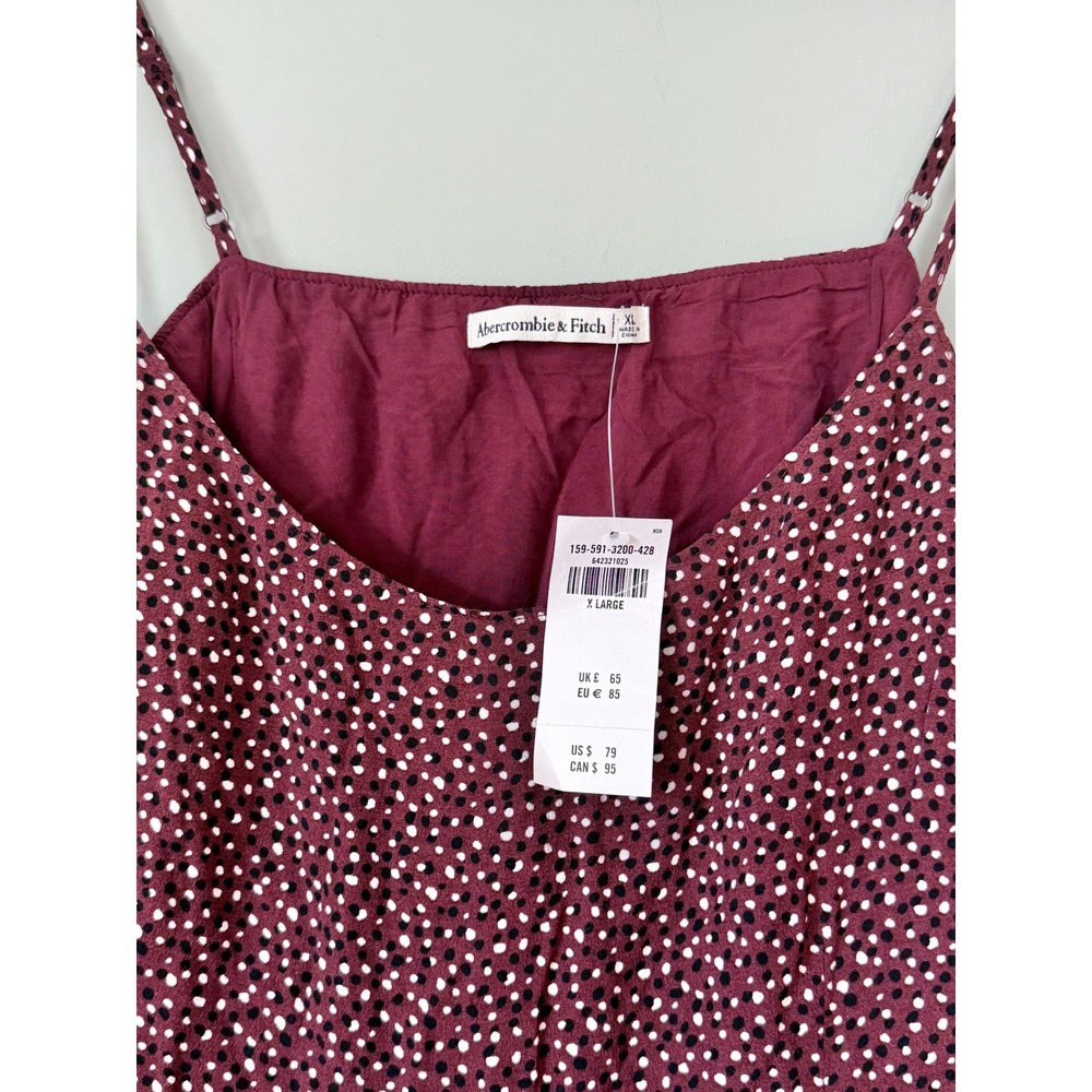 Abercrombie & Fitch Midi Slip Dress Burgundy Red Black White Polka Dot XL NWT - Picture 3 of 9